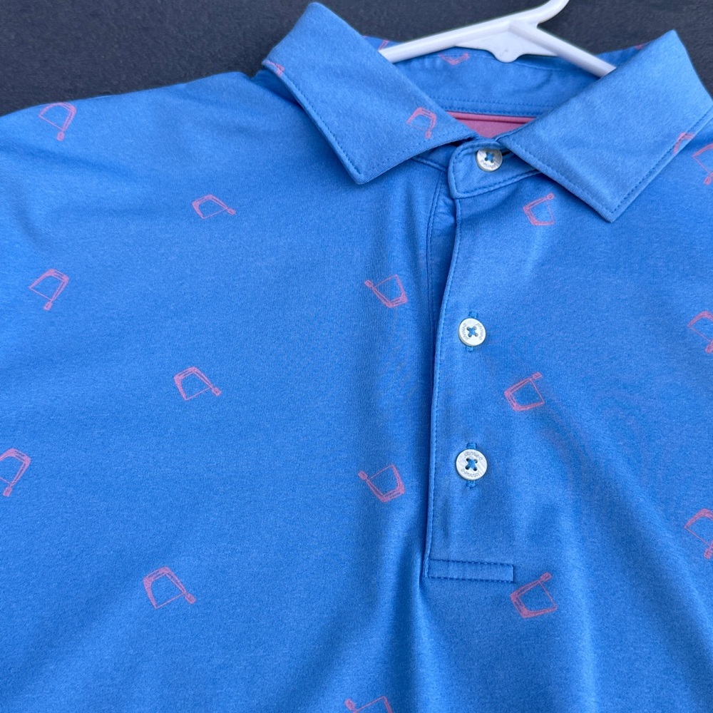 johnnie-O Light Blue Polo with Pink Pattern